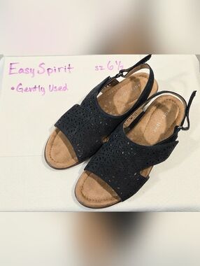 Easy Spirit Black Laser-Cut Slingback Sandals